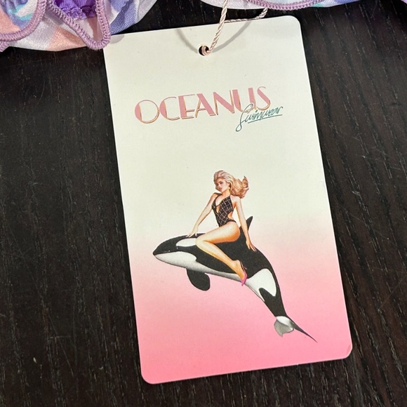 Oceanus Teresa Ruffled Frilly Swirl Abstract Print Bandeau Bikini Set Size M - Picture 10 of 12